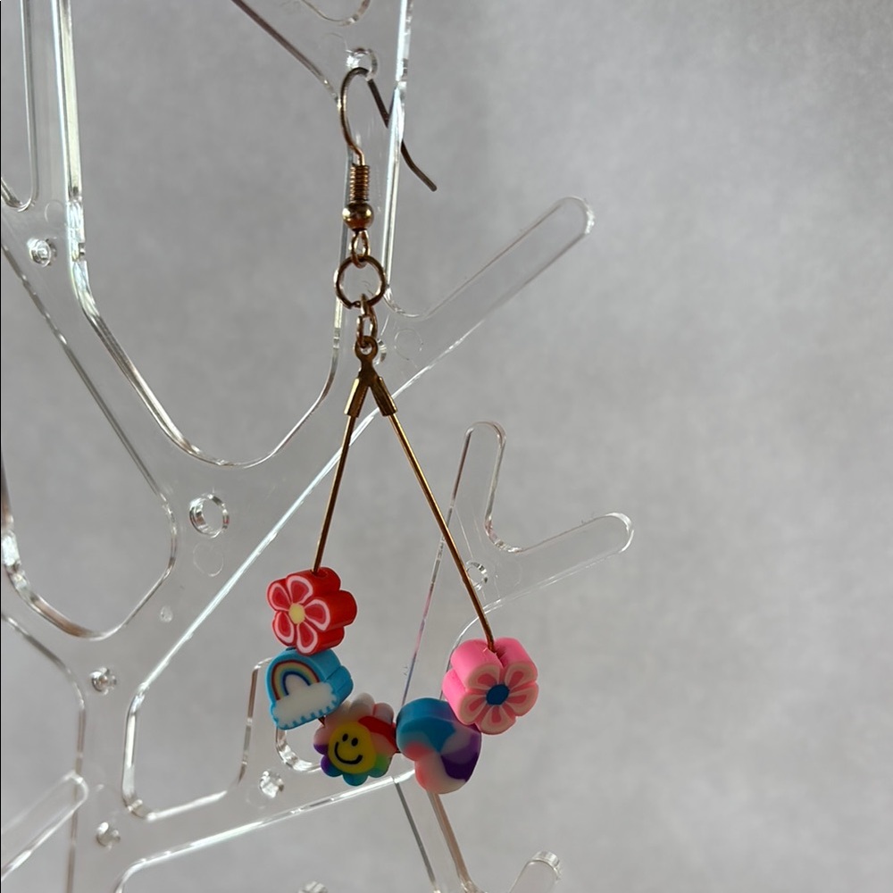 Colorful Flower and Charm Earrings - Picture 2 of 4